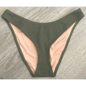 J. Crew Textured Curved-Waist Cheeky Bikini Bottom High Cut Olive Green Medium